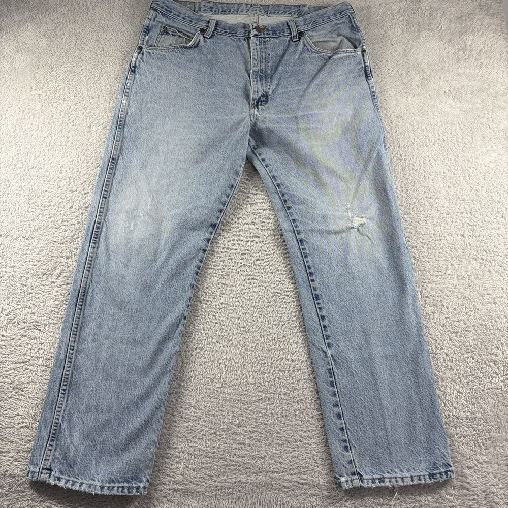 Vintage‎ Wrangler 9650-1 MR Regular Fit Jeans Mens 38x30 Light Wash Distressed